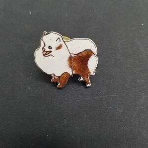 Mafco Vintage Metal Enamel Pomeranian Dog Puppy Lapel Pin Brooch White